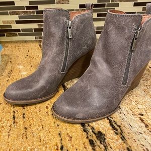 Lucky Brand grey leather wedge booties